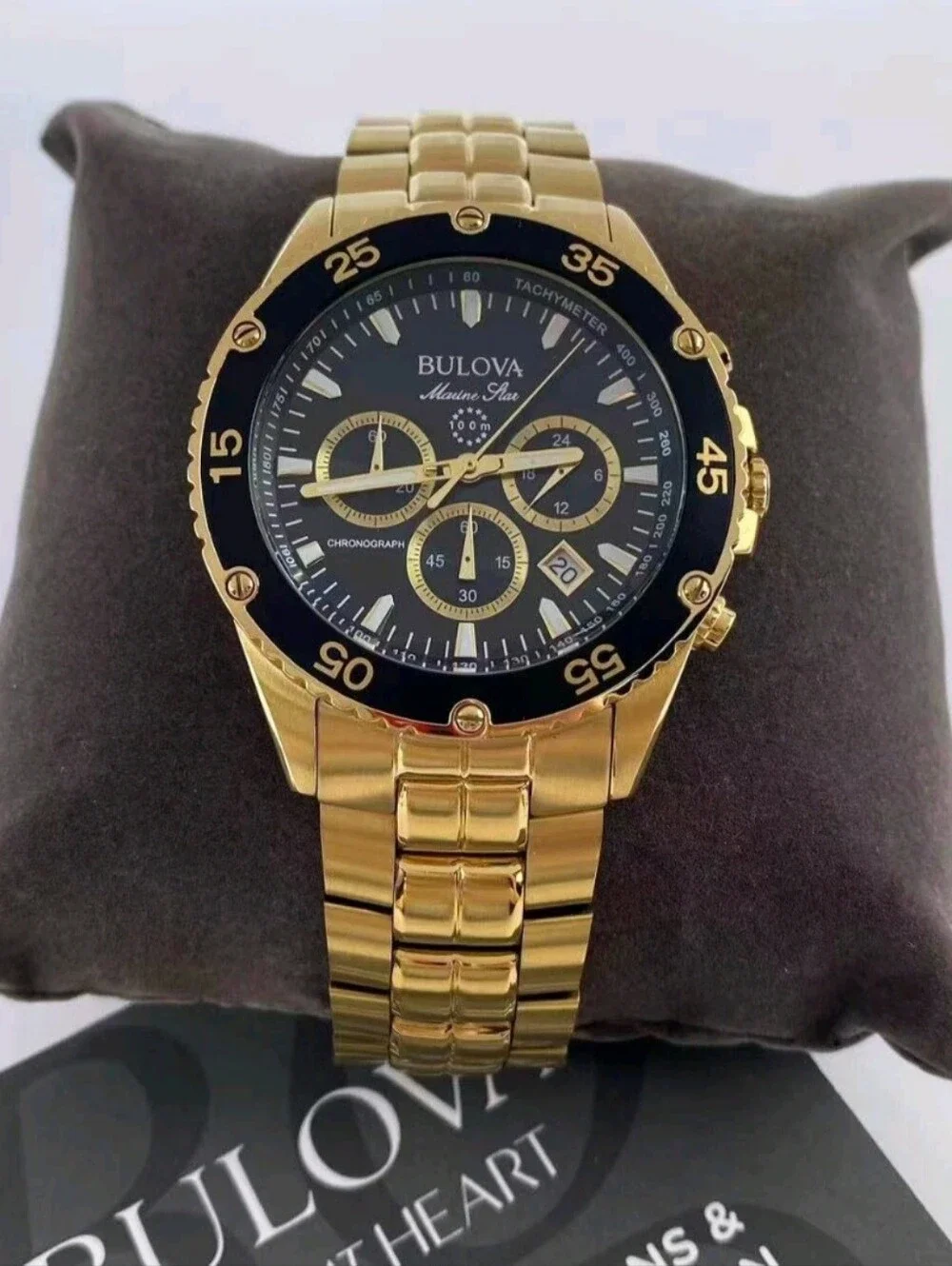 Bulova Marine Star Gold/Black Tone Chronograph Watch 98B406
